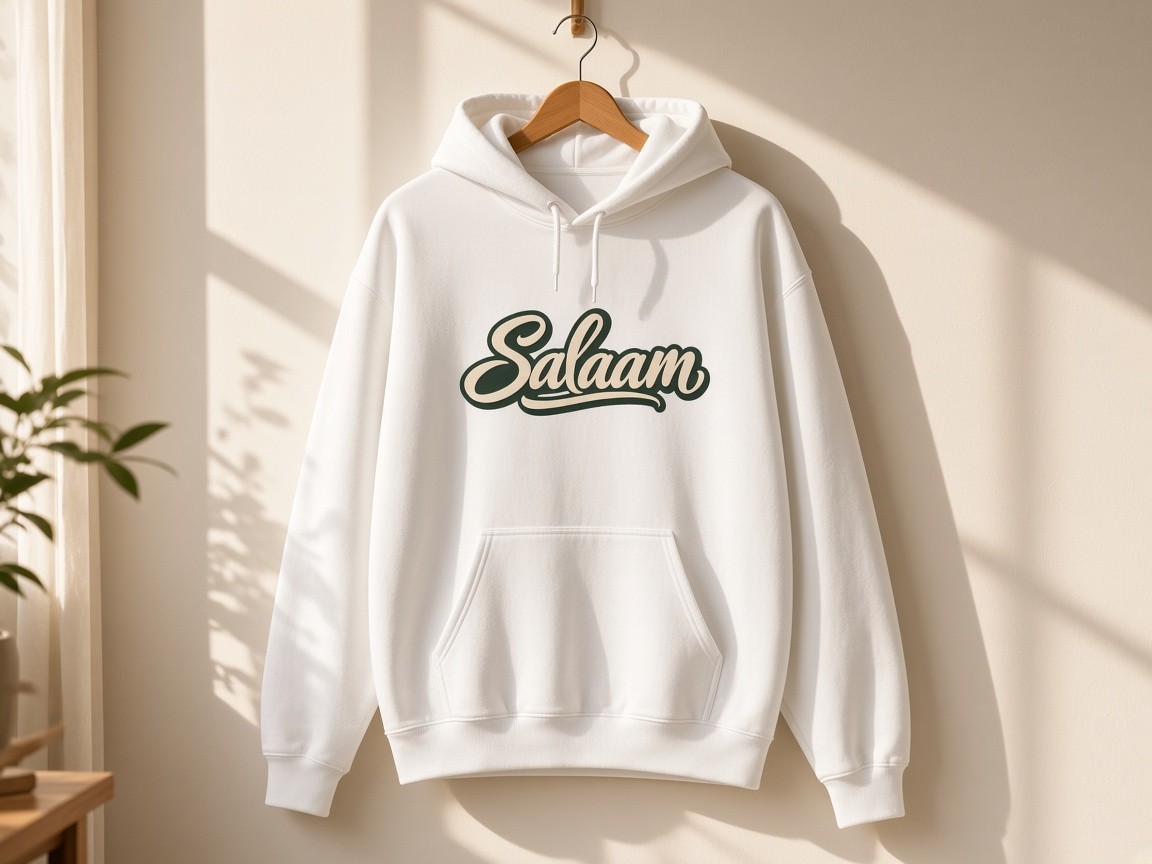 Deen Over Dunya, Alhamdulillah Always, and Salaam hoodies from Written